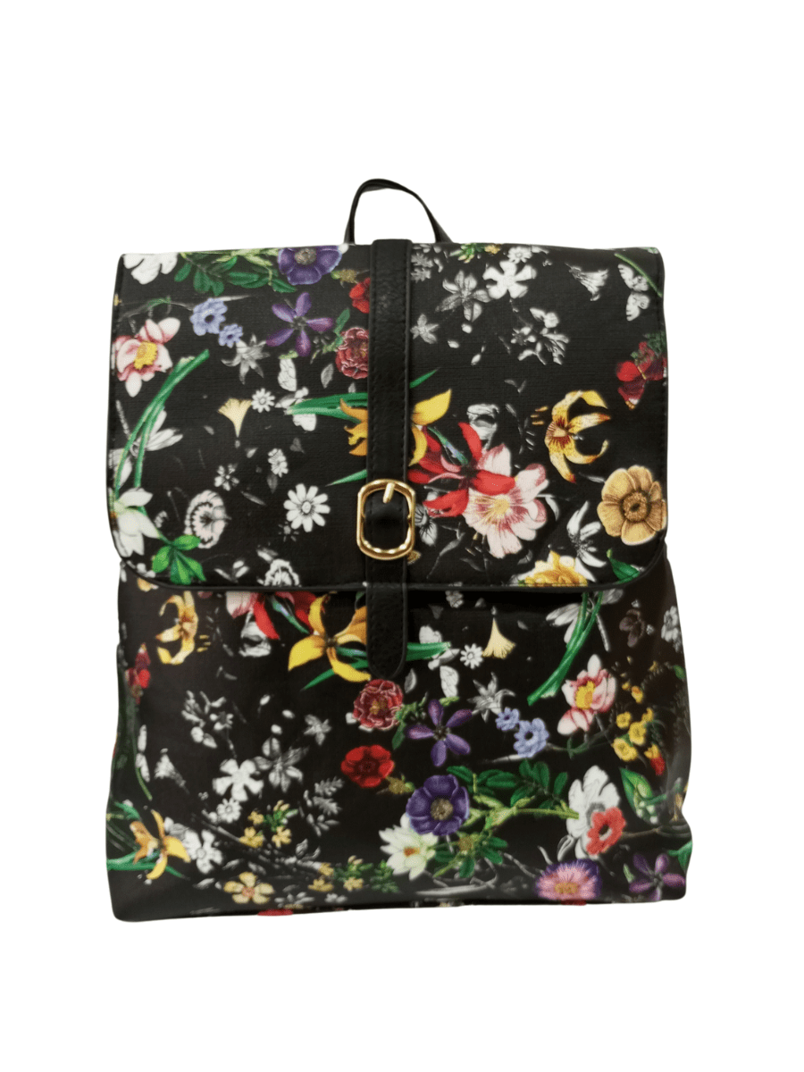 Τσάντα πλάτης floral μαύρο