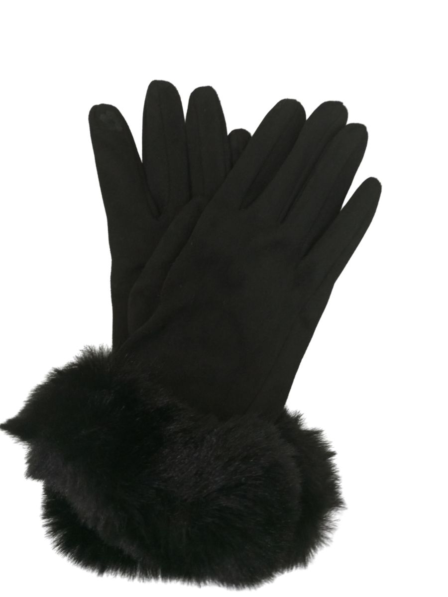 Γυναικεία γάντια μαύρα με γούνα